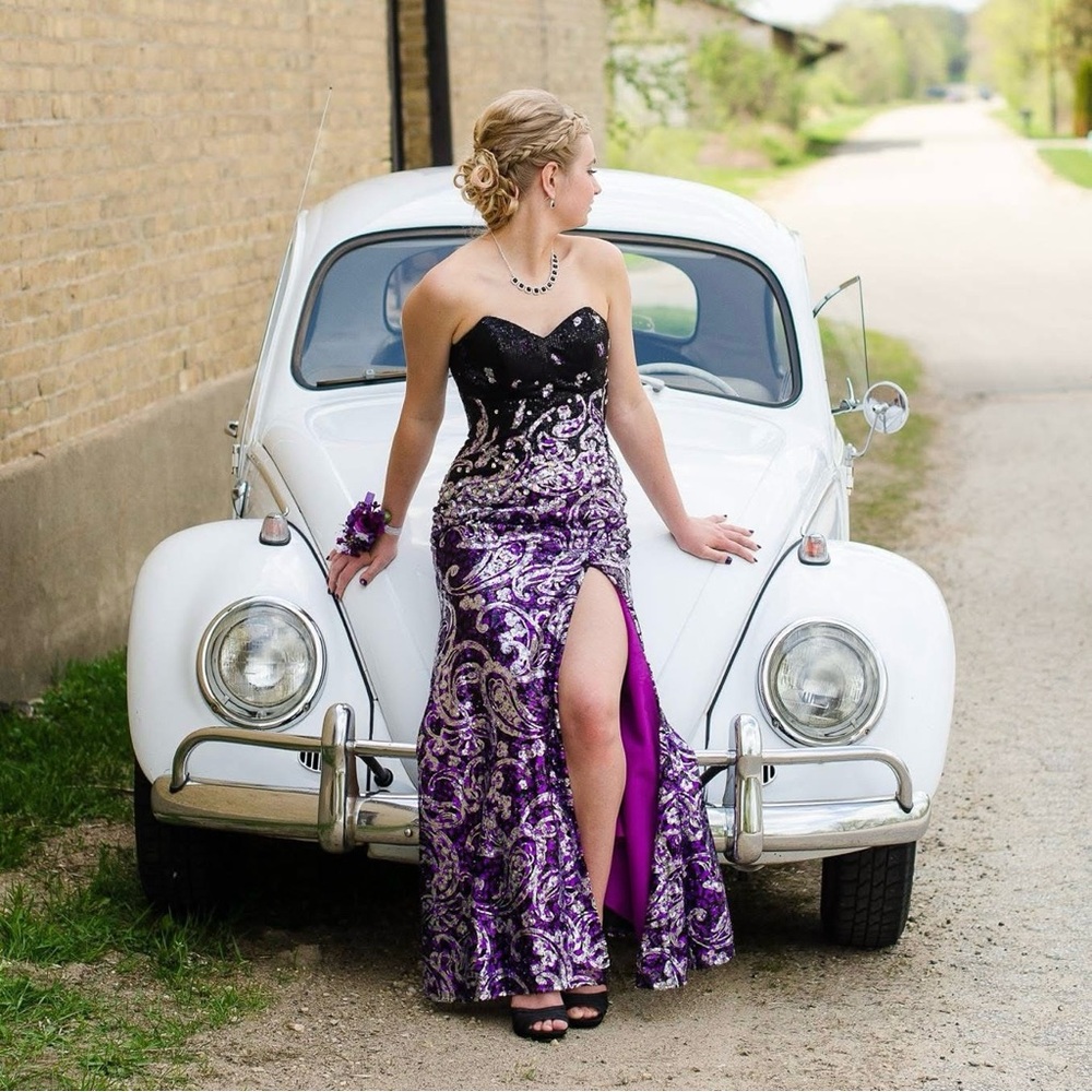 Glamorous Strapless Purple and Black Prom Dress